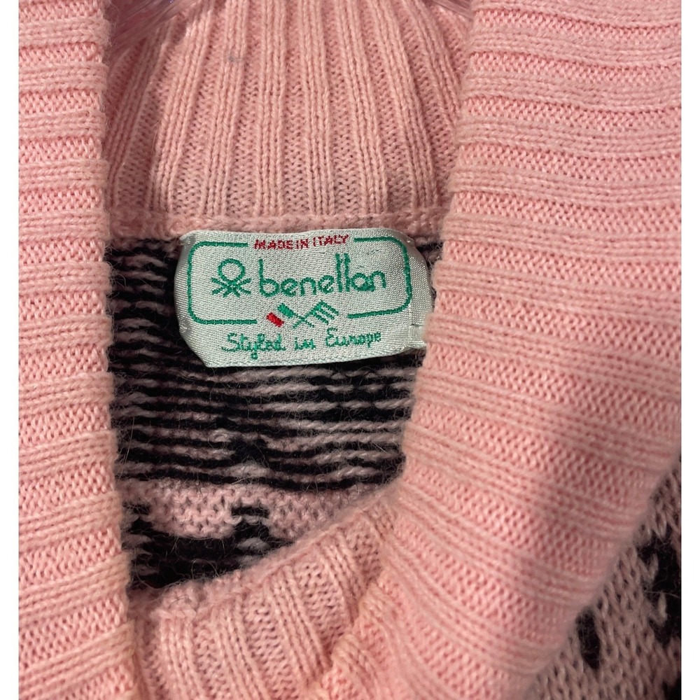 Benellan Women's Sweater Wool/Alpaca Sz 46(S) Pink Black Mock Neck Knit Pullover - Picture 3 of 9